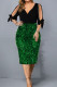 Green Sexy Solid Sequins Patchwork Beading V Neck Dresses