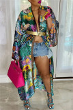Multicolor Fashion Casual Print Patchwork Cardigan Outerwear