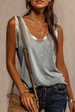 Gray Blue Fashion Casual Solid Patchwork U Neck Tops
