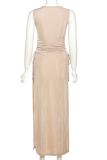 Khaki Sexy Solid High Opening O Neck Pencil Skirt Dresses