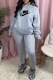 Grey Fashion Casual Print Letter Hooded Collar Long Sleeve Two Pieces