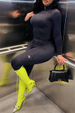 Black Fashion Casual Sportswear Solid Patchwork Half A Turtleneck Long Sleeve Two Pieces