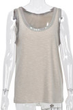 Gray Blue Fashion Casual Solid Patchwork U Neck Tops