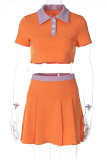 Pink Fashion Solid Patchwork Turndown Collar Short Sleeve Two Pieces