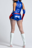 Blue Fashion Casual The stars Patchwork Half A Turtleneck Skinny Romper (With Belt And Gloves)
