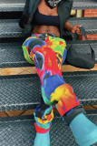 Multicolor Fashion Casual Print Patchwork Regular High Waist Trousers