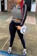 Grey Fashion Casual Print Patchwork Letter Zipper Collar Long Sleeve Two Pieces