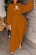 Brown Fashion Elegant Print Slit Letter Off the Shoulder Irregular Dress Dresses