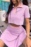 Pink Fashion Solid Patchwork Turndown Collar Short Sleeve Two Pieces
