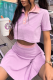 Purple Fashion Solid Patchwork Turndown Collar Short Sleeve Two Pieces