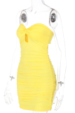Yellow Sexy Solid Hollowed Out Strapless Pencil Skirt Dresses