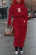 Burgundy Fashion Casual Print Letter Hooded Collar Long Sleeve Two Pieces