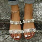 White Fashion Casual Patchwork Pearl Round Comfortable Shoes
