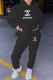 Black Fashion Casual Print Letter Hooded Collar Long Sleeve Two Pieces