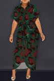 Camouflage Fashion Casual Print Patchwork Turndown Collar Shirt Dress