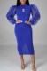 Blue Fashion Sexy Print Patchwork Letter O Neck One Step Skirt Dresses