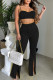 Black Sexy Solid Patchwork Slit Spaghetti Strap Sleeveless Two Pieces