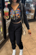 Black Fashion Street Character Print Letter Hooded Collar Long Sleeve Two Pieces