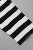 Black White Fashion Casual Work Striped Frenulum V Neck High Waist Tops