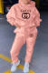 Pink Fashion Casual Print Letter Hooded Collar Long Sleeve Two Pieces