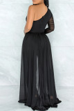 White Fashion Casual Solid Patchwork Backless Oblique Collar Regular Jumpsuits