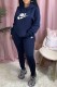 Tibetan Blue Fashion Casual Print Letter Hooded Collar Long Sleeve Two Pieces