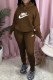 Coffee Fashion Casual Print Letter Hooded Collar Long Sleeve Two Pieces