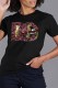 Black Fashion Street Print Letter O Neck T-Shirts