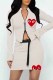 White Fashion Street Print Patchwork Zipper Collar Long Sleeve Two Pieces
