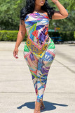 Grass Green Fashion Sexy Print Bandage Backless Asymmetrical Strapless Sleeveless Two Pieces