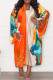 Orange Fashion Casual Print Patchwork Cardigan Outerwear