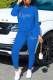 Blue Fashion Casual Letter Hot Drilling Patchwork O Neck Long Sleeve Two Pieces