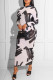 White Fashion Casual Print Basic O Neck Long Sleeve Dresses