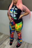 Multicolor Fashion Casual Print Patchwork Regular High Waist Trousers