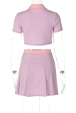 Pink Fashion Solid Patchwork Turndown Collar Short Sleeve Two Pieces