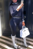 Black Fashion Casual Sportswear Solid Patchwork Half A Turtleneck Long Sleeve Two Pieces