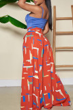 Tangerine Casual Print Patchwork High Waist Wide Leg Full Print Bottoms