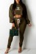 Army Green Fashion Casual Print Bandage Letter Hooded Collar Long Sleeve Two Pieces