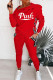 Red Fashion Casual Letter Print Patchwork Hooded Collar Long Sleeve Two Pieces