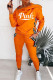 Orange Fashion Casual Letter Print Patchwork Hooded Collar Long Sleeve Two Pieces
