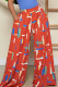 Tangerine Casual Print Patchwork High Waist Wide Leg Full Print Bottoms