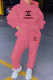 Rose Red Fashion Casual Print Letter Hooded Collar Long Sleeve Two Pieces