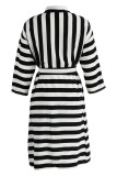 Black White Fashion Casual Work Striped Frenulum V Neck High Waist Tops