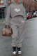 Grey Fashion Print Patchwork Hooded Collar Long Sleeve Two Pieces