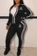 Black Fashion Sportswear Print Patchwork Zipper Collar Long Sleeve Two Pieces