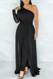 White Fashion Casual Solid Patchwork Backless Oblique Collar Regular Jumpsuits