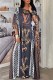 Coffee Fashion Elegant Print Patchwork Letter O Neck Straight Dresses