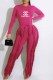 Rose Red Fashion Street Print Letter O Neck Long Sleeve Two Pieces