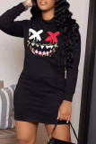 Burgundy Fashion Casual Patchwork Hooded Collar Long Sleeve Dresses