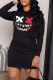Black Fashion Casual Patchwork Hooded Collar Long Sleeve Dresses